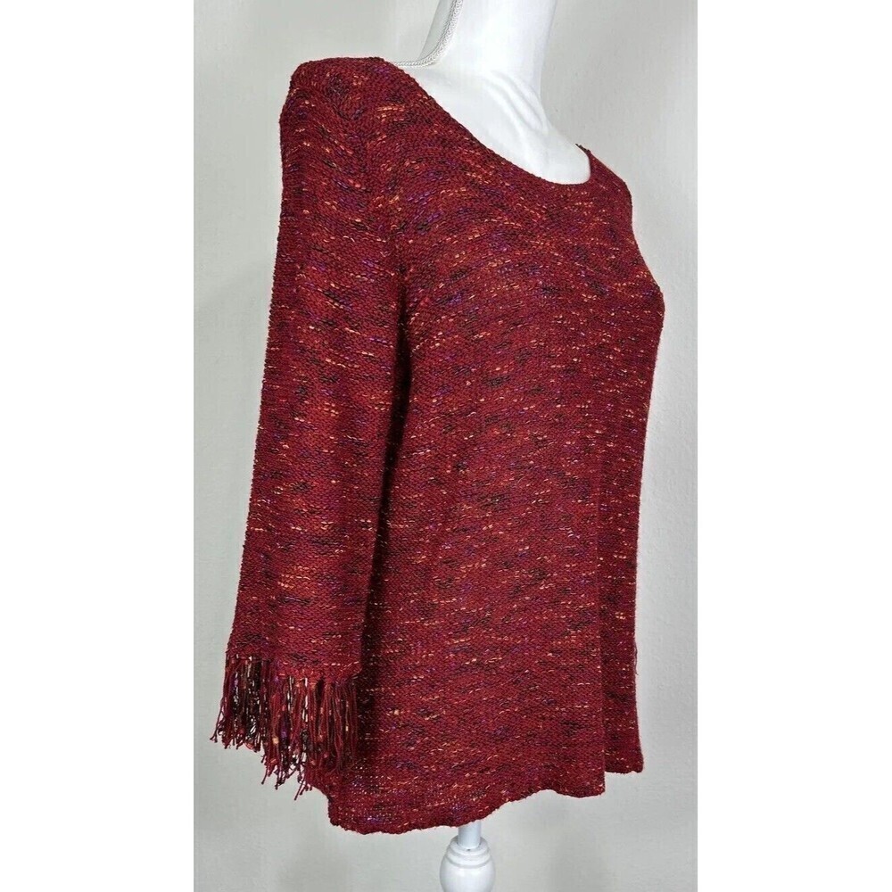 Coldwater Creek Dark Red Pullover Sweater Large (14/16) Fringe Cuffs Knit Casual - Picture 6 of 12